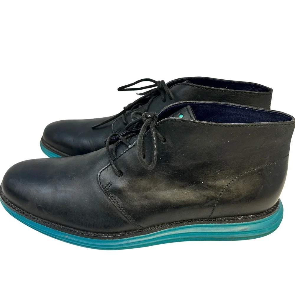 Cole Haan Lunargrand Chukka‎ Boots Black Leather Teal Sole Men's 11M